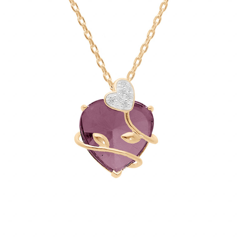 Collier mode cœur oxydes violets en plaqué or