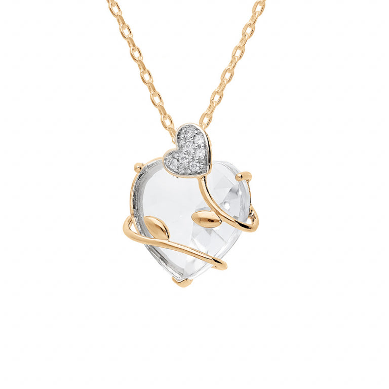 Collier mode cœur avec oxydes blancs en plaqué or