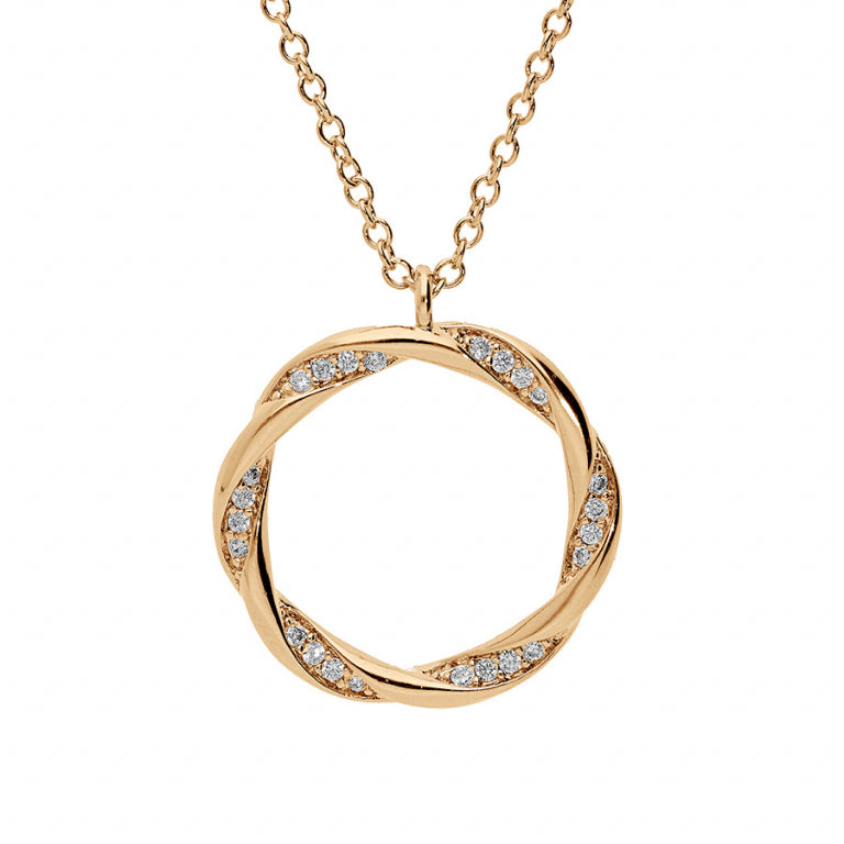 Collier mode cercle torsade oxydes blancs en plaqué or