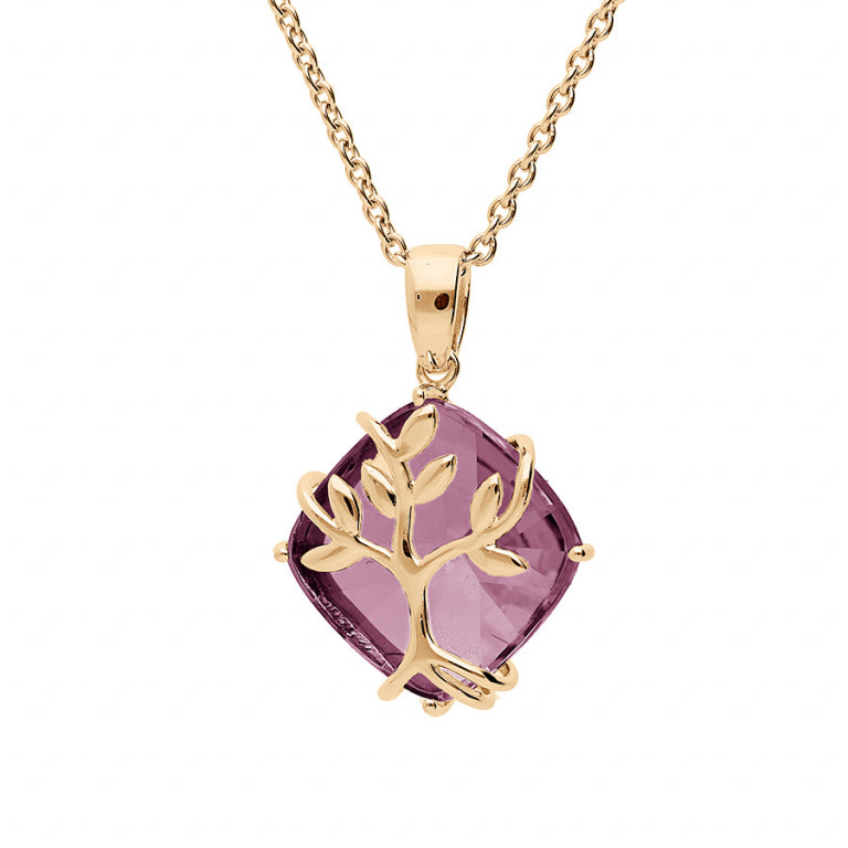 Collier mode arbre de vie en plaqué or avec oxydes de zirconium violets