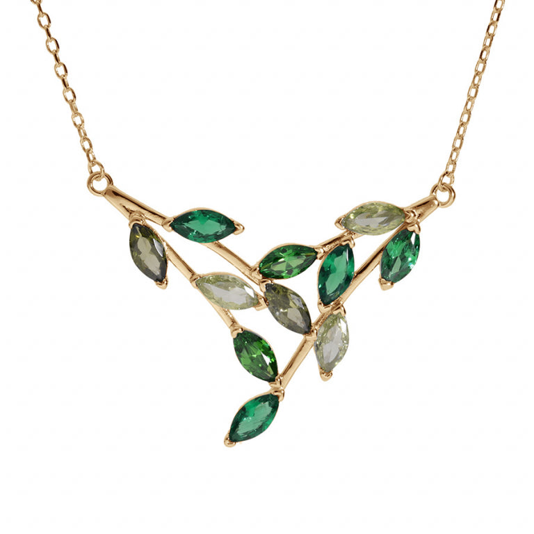 Collier forme pointe en plaqué or avec oxydes de zirconium verts