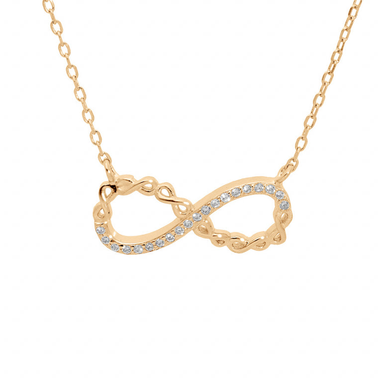 Collier mode infini en plaqué or avec oxydes blancs sertis