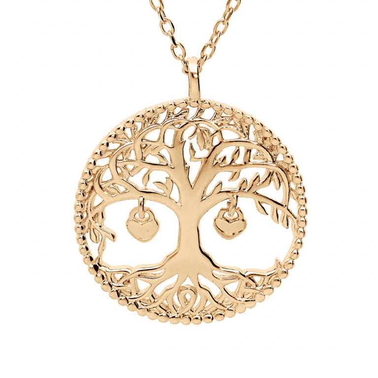 Collier mode arbre de vie pampilles cœurs en plaqué or