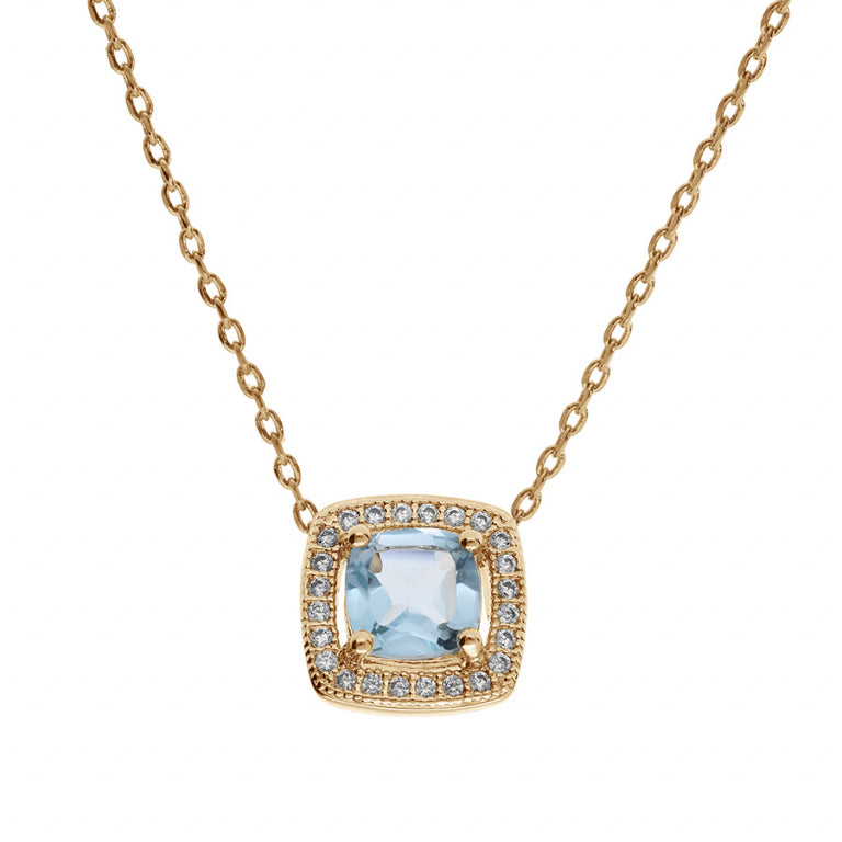 Collier mode carré topaze bleue véritable en Plaqué Or avec oxydes blancs