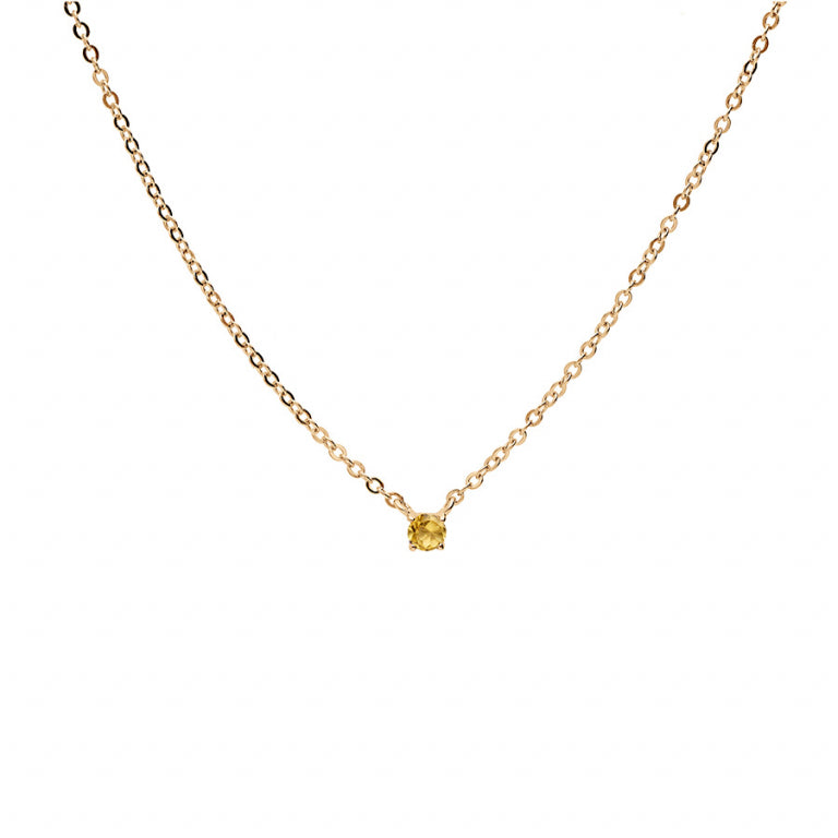 Collier mode avec pendentif pierre citrine en plaqué or