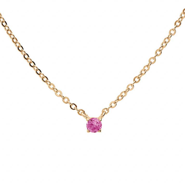 Collier mode tourmaline rose véritable en Plaqué Or