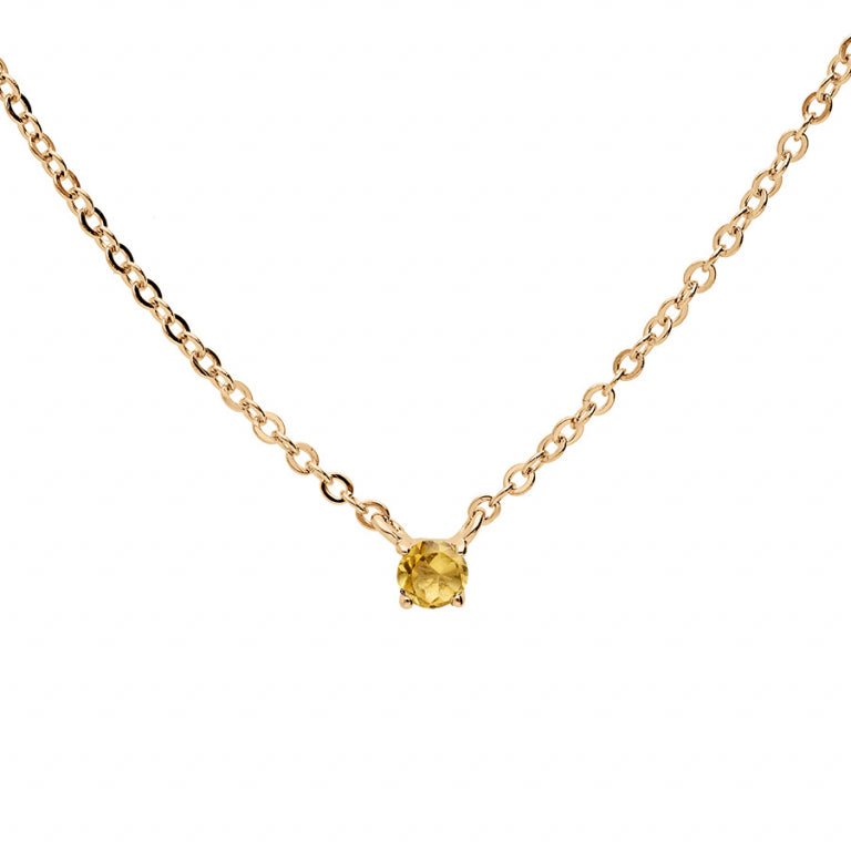 Collier mode avec pendentif pierre citrine en plaqué or