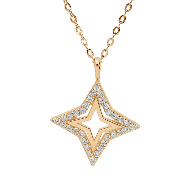 Collier mode étoile ajourée en plaqué or avec oxydes de zirconium blancs