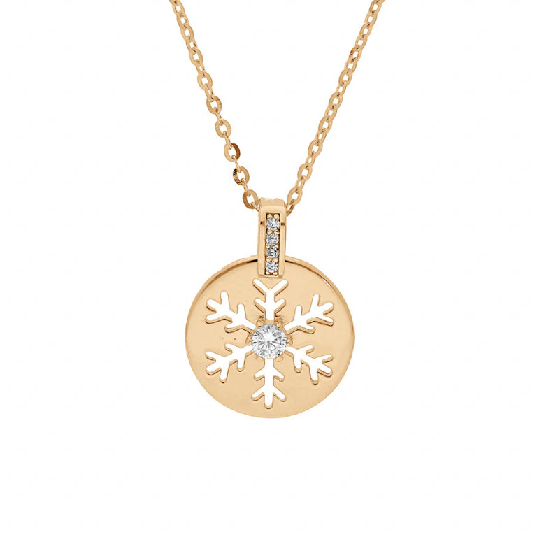 Collier mode flocon de neige en plaqué or avec oxydes de zirconium