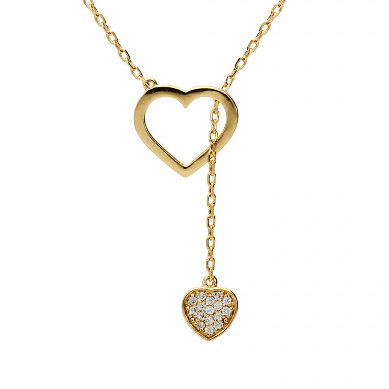 Collier mode coeur évidé en Plaqué Or avec oxydes de zirconium blancs