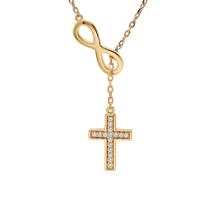Collier mode infini et croix en plaqué or avec oxydes de zirconium blancs