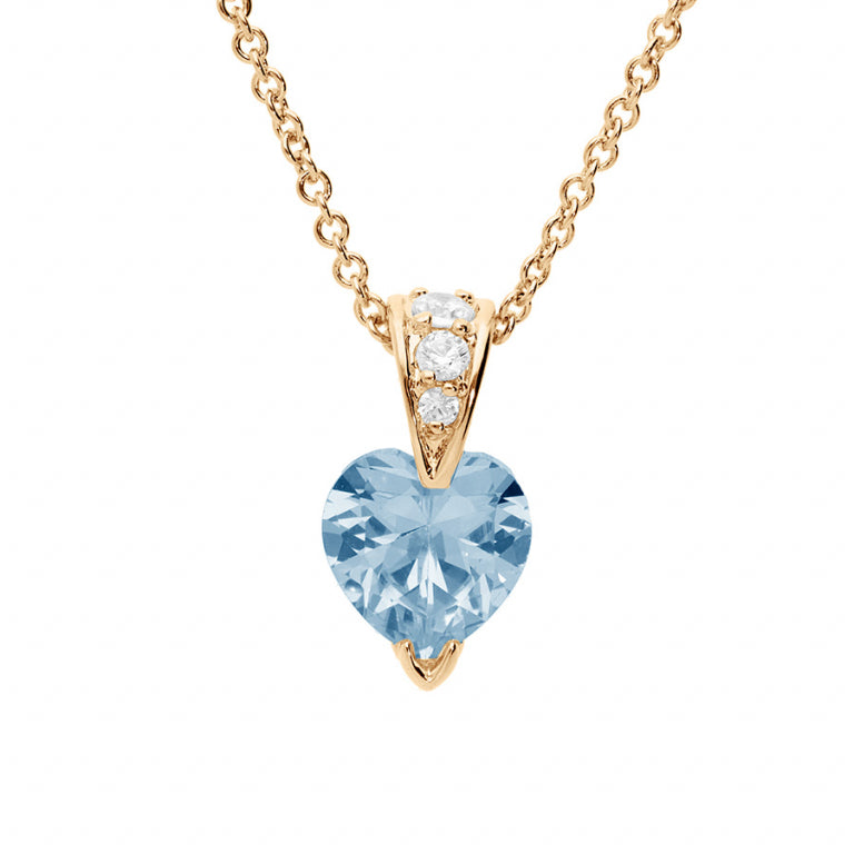 Collier mode cœur en plaqué or avec oxydes bleu ciel et blancs