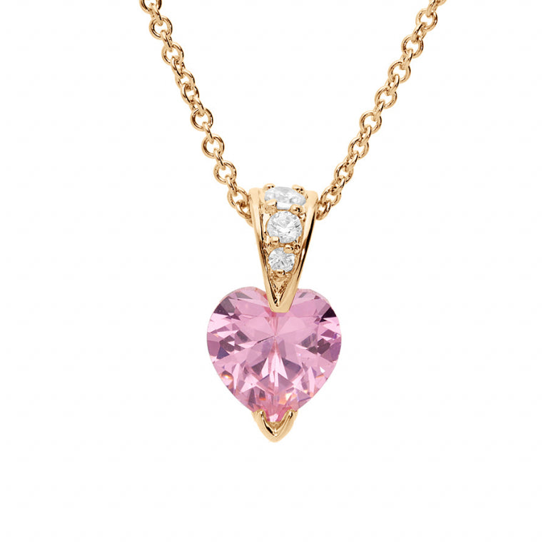 Collier mode cœur oxydes roses et blancs en plaqué or