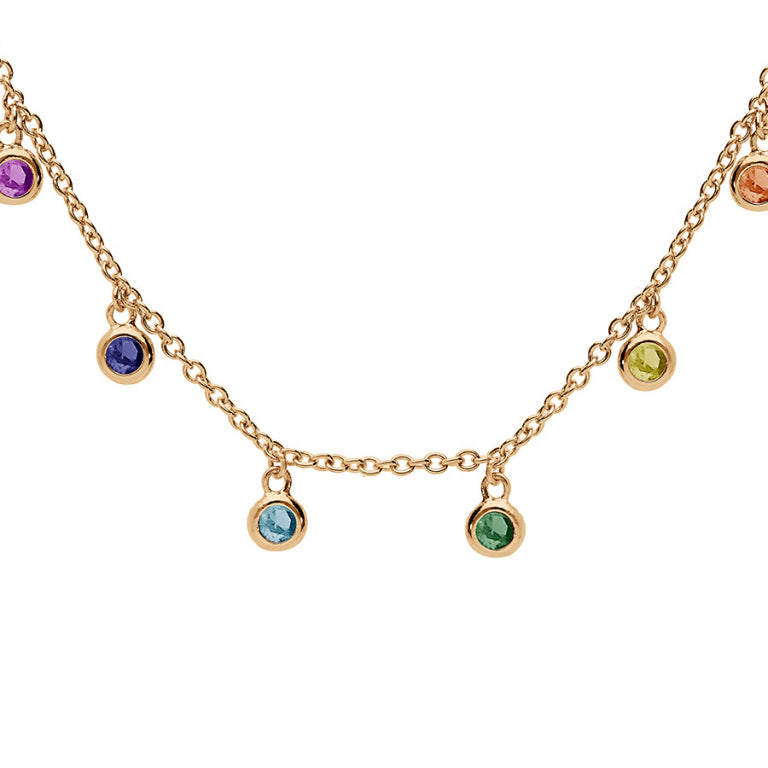 Collier mode pampilles oxydes de zirconium multicolores en plaqué or