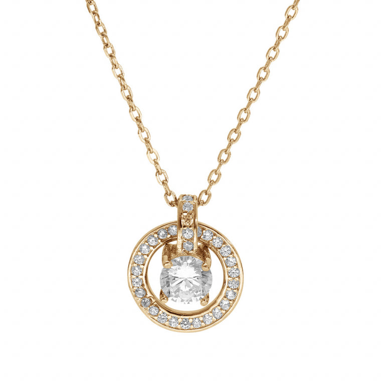 Collier mode rondelle en plaqué or avec oxydes blancs sertis