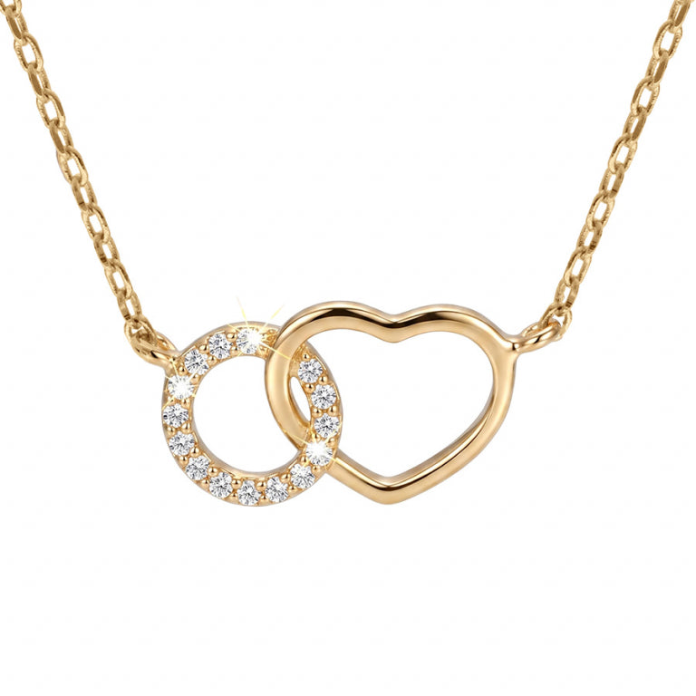 Collier mode cercle oxydes blancs et cœur lisse en Plaqué Or