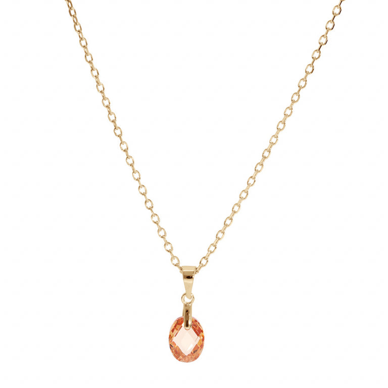 Collier mode pendentif goutte en plaqué or avec oxydes de zirconium orangés