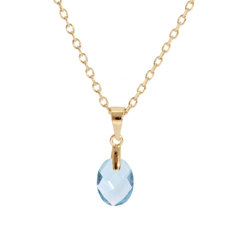 Collier mode pendentif goutte oxydes bleu ciel en plaqué or