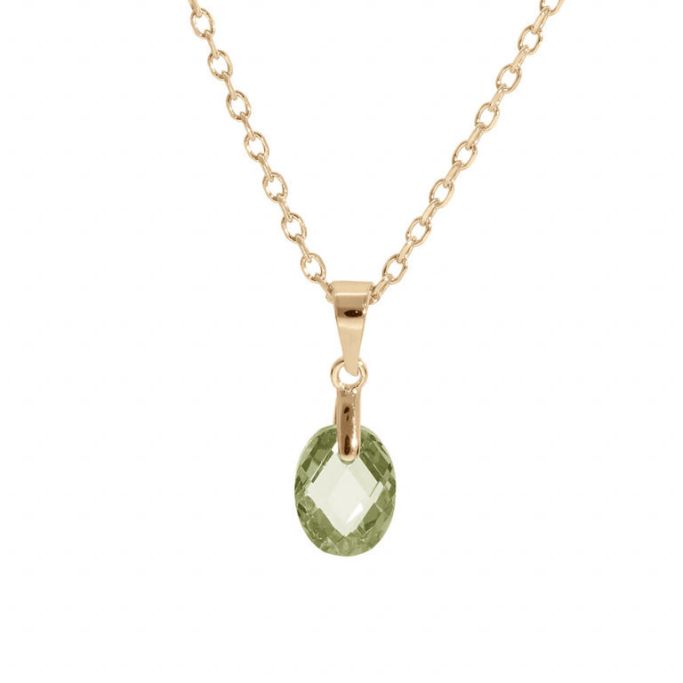 Collier mode goutte oxydes de zirconium verts en plaqué or