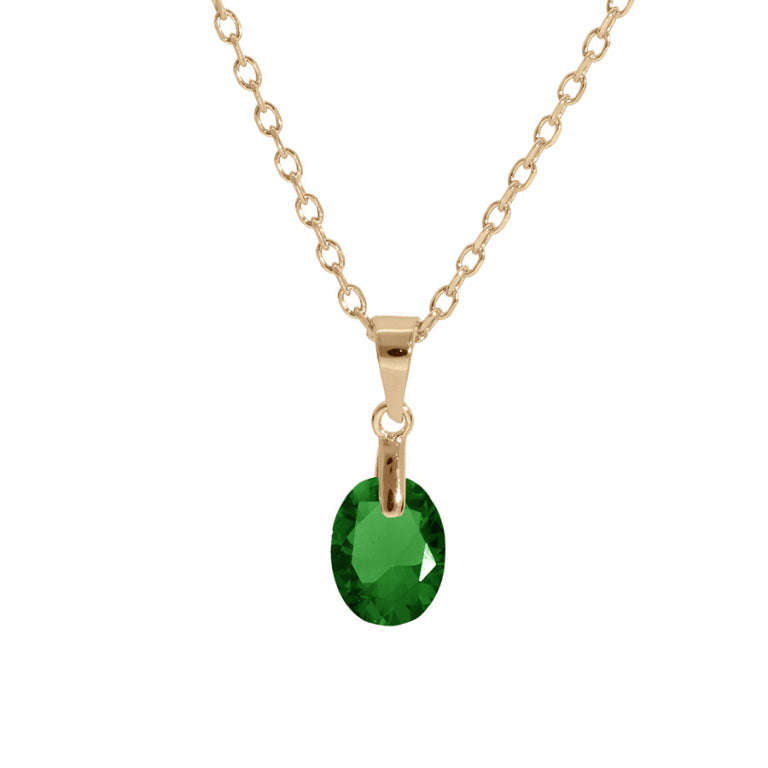 Collier mode goutte oxydes de zirconium verts en plaqué or