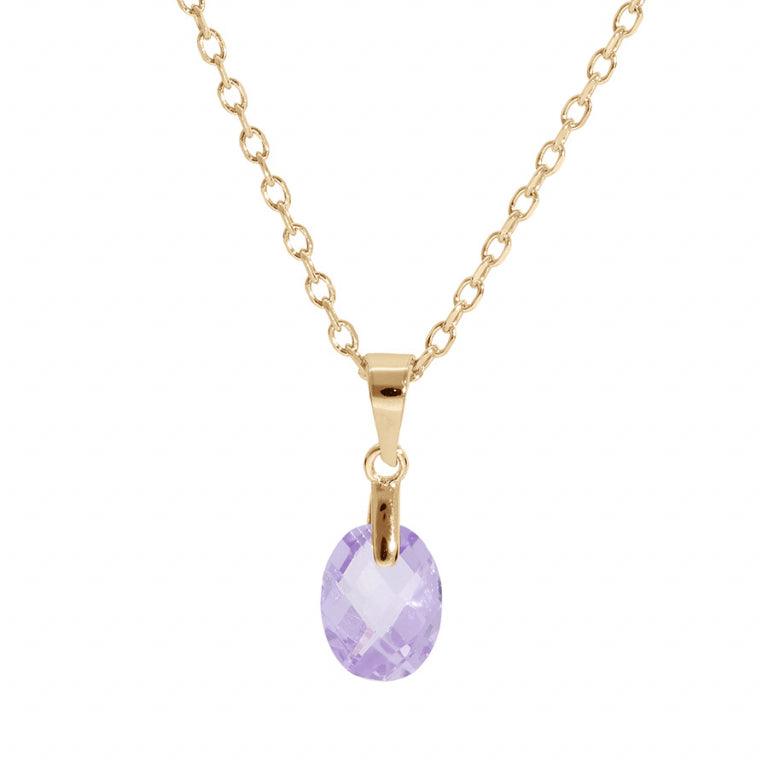 Collier mode goutte en plaqué or avec oxydes de zirconium mauves