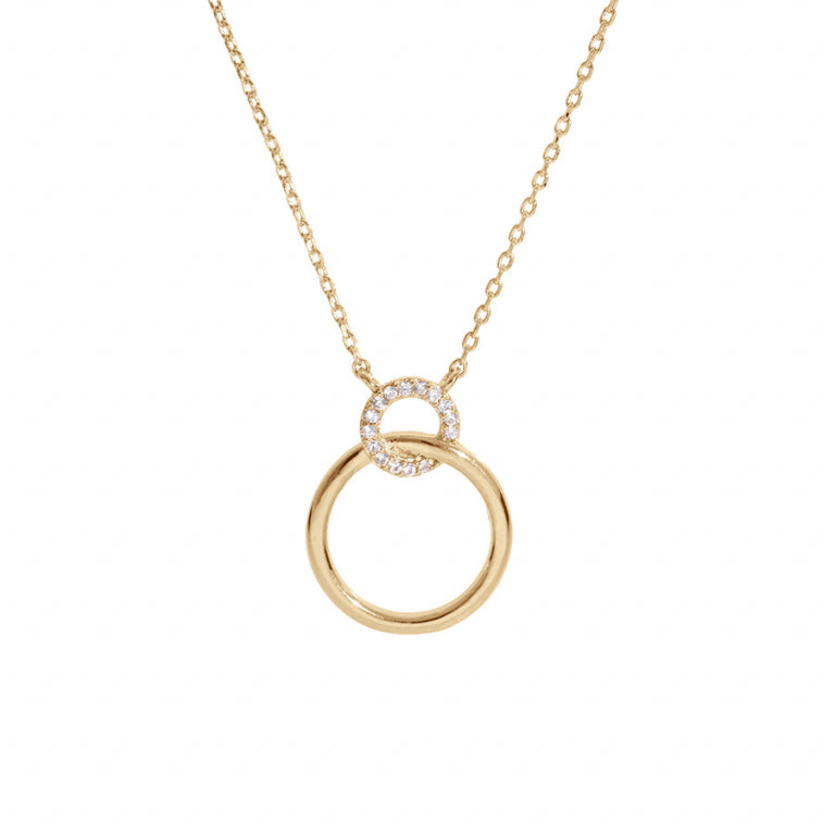 Collier mode 2 ronds oxydes blancs sertis en plaqué or