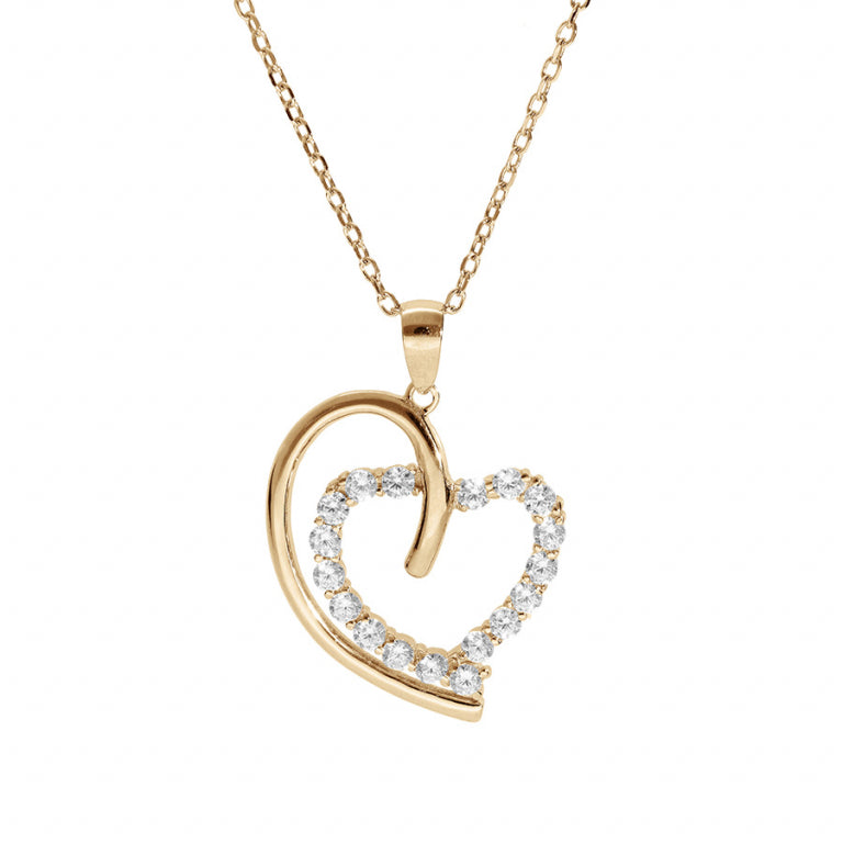 Collier motif grand cœur en plaqué or avec oxydes de zirconium blancs