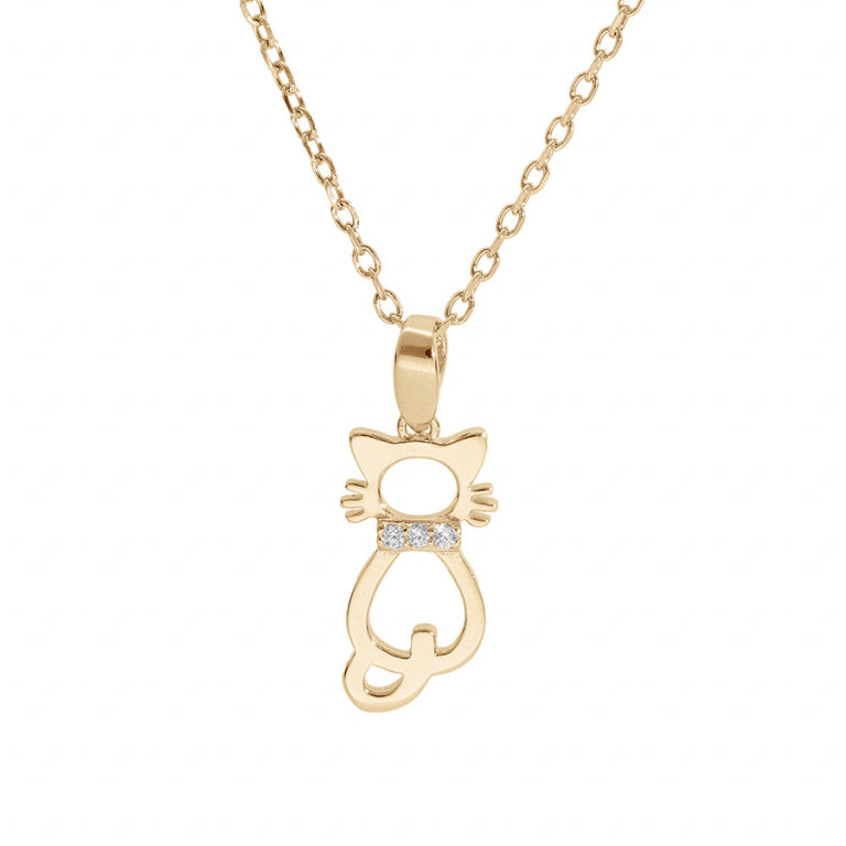 Collier mode chat ajouré en plaqué or avec oxydes de zirconium