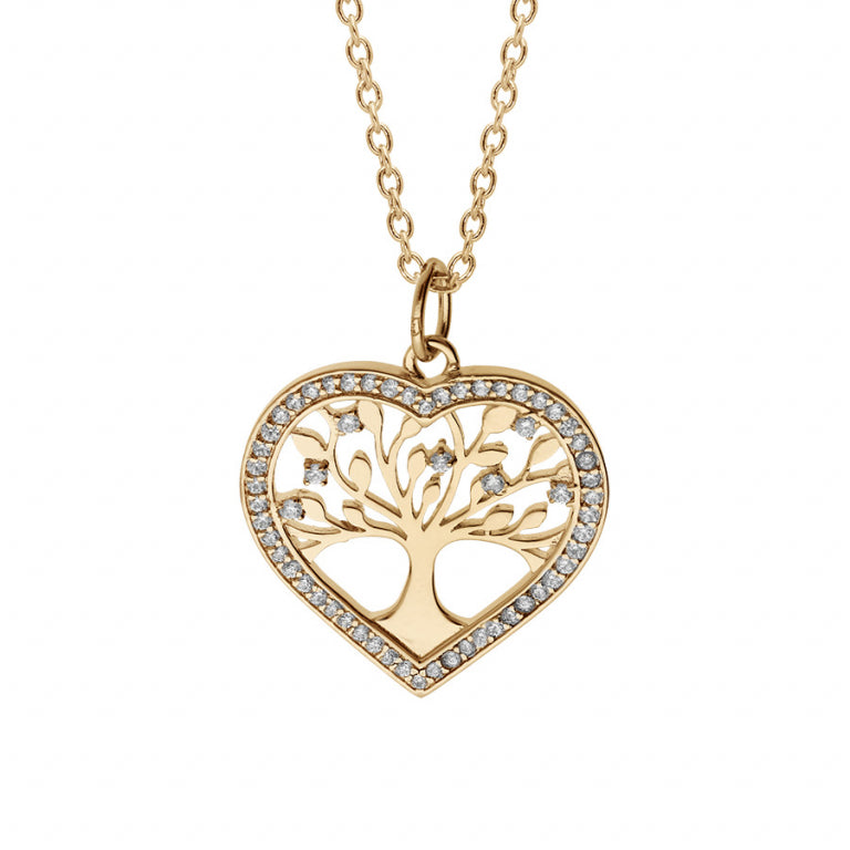 Collier mode cœur arbre de vie en plaqué or avec oxydes blancs sertis