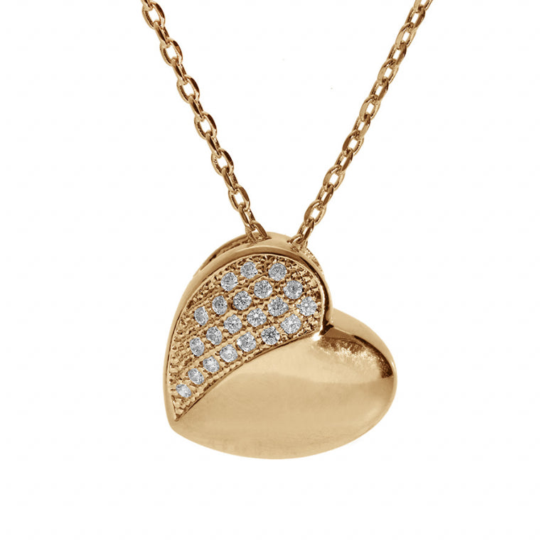 Collier mode coeur demi pavé oxydes blancs en plaqué or
