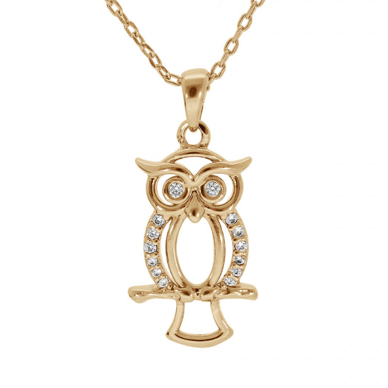 Collier motif hibou en Plaqué Or serti d'oxydes de zirconium blancs