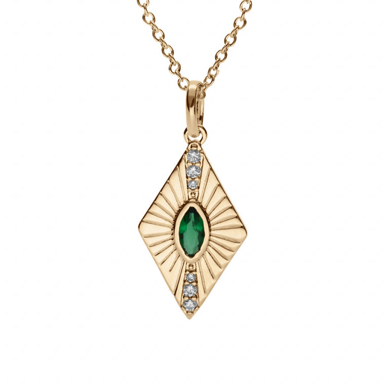 Collier mode losange en plaqué or avec oxydes de zirconium verts