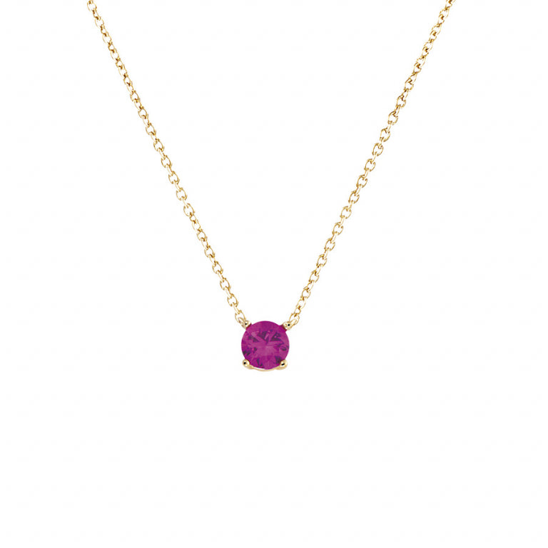 Collier mode solitaire oxydes fushia en plaqué or