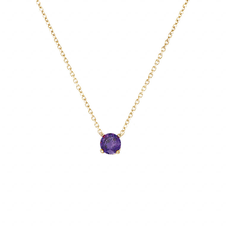 Collier mode solitaire avec oxydes de zirconium violets en plaqué or