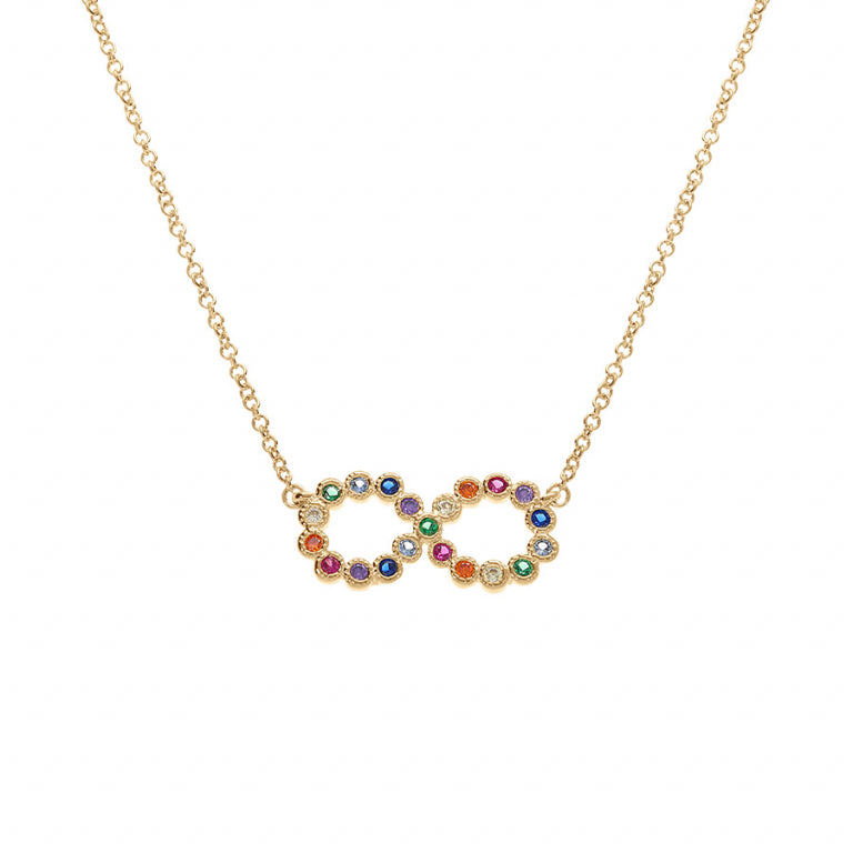Collier mode infini oxydes multicolores en plaqué or