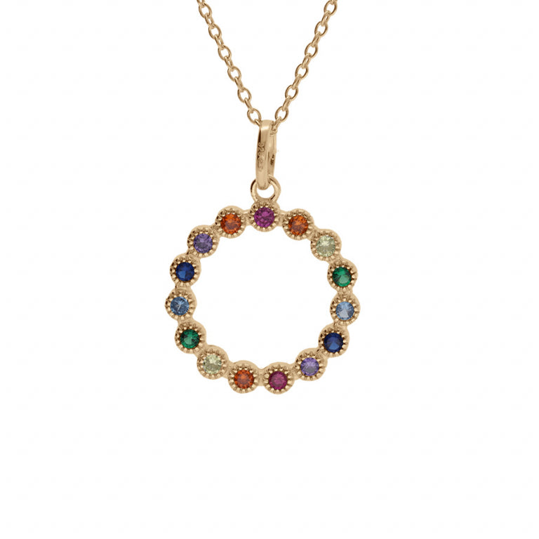 Collier mode cercle oxydes multicolores en plaqué or