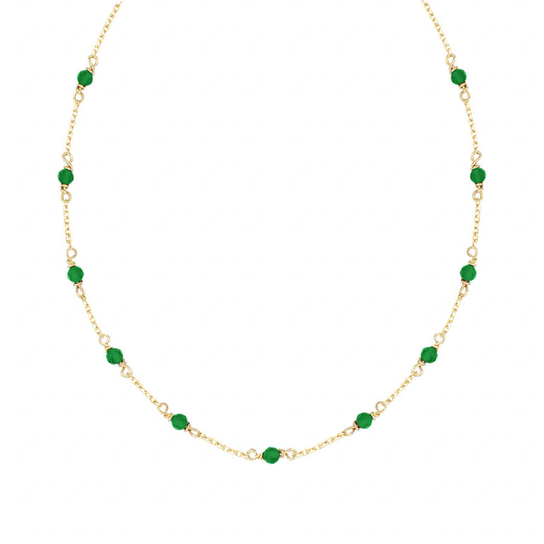Collier mode agate verte en plaqué or élégant et fin