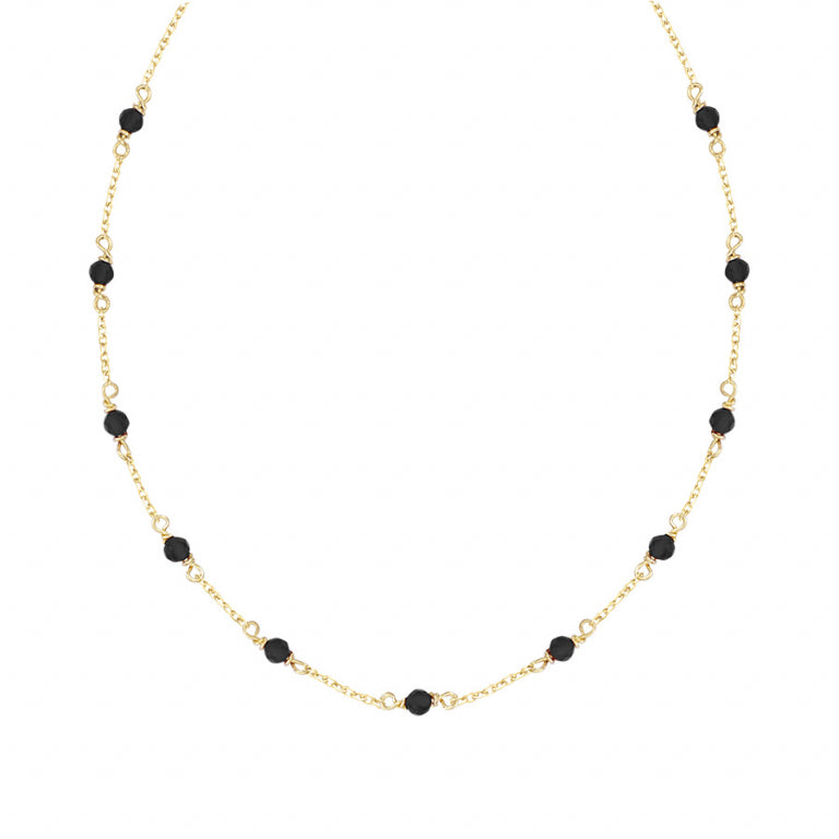 Collier onyx véritable en plaqué or délicat et raffiné
