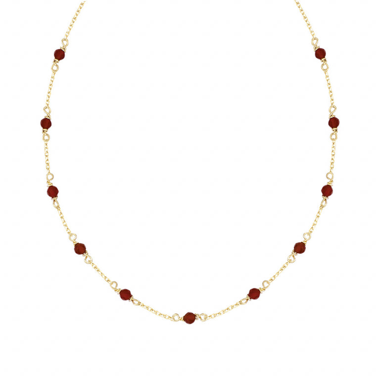 Collier mode en plaqué or avec pierres d’agate rouge foncé