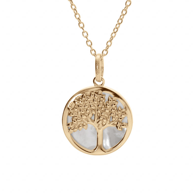Collier arbre de vie en Plaqué Or avec nacre blanche
