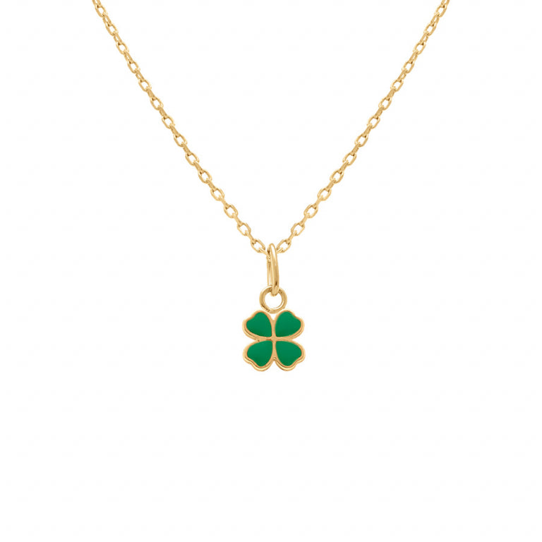 Collier mode trèfle vert en Plaqué Or avec résine