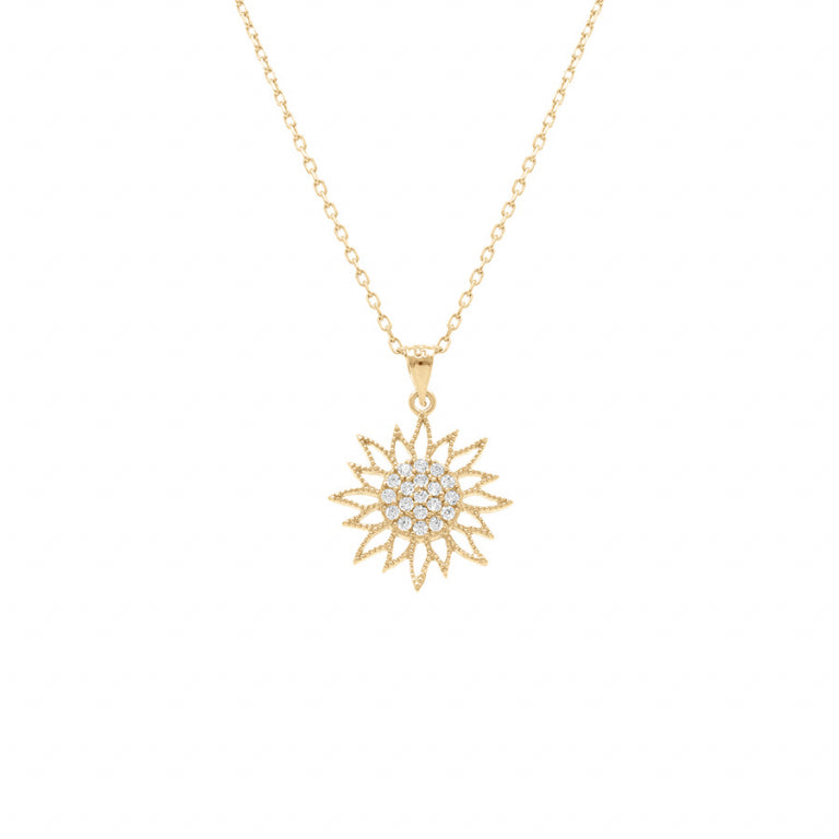 Collier soleil en plaqué or avec oxydes blancs