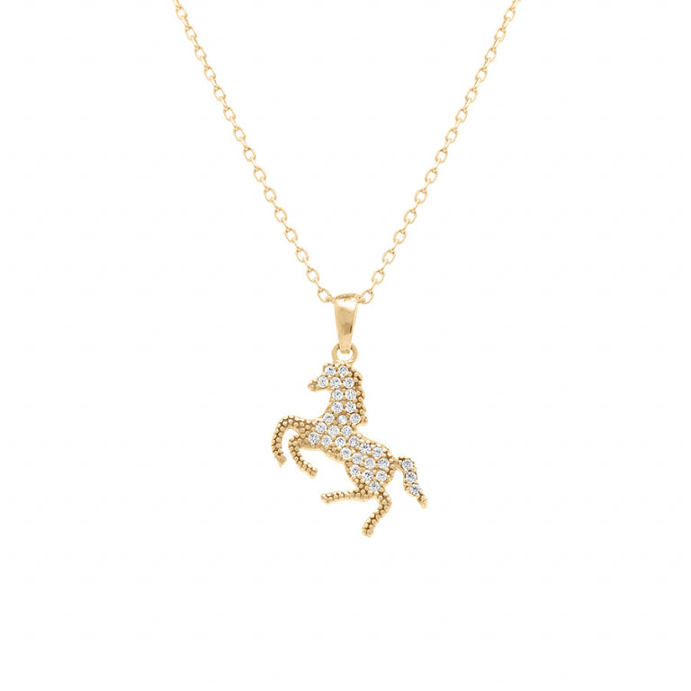 Collier mode cheval en plaqué or avec oxydes de zirconium blancs
