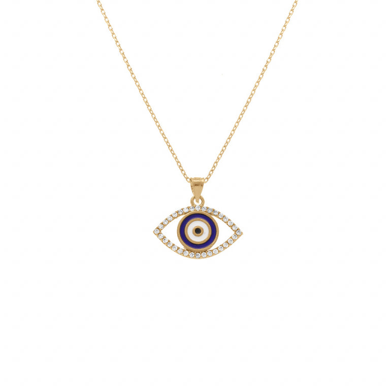 Collier mode œil de la chance en Plaqué Or avec oxydes de zirconium blancs