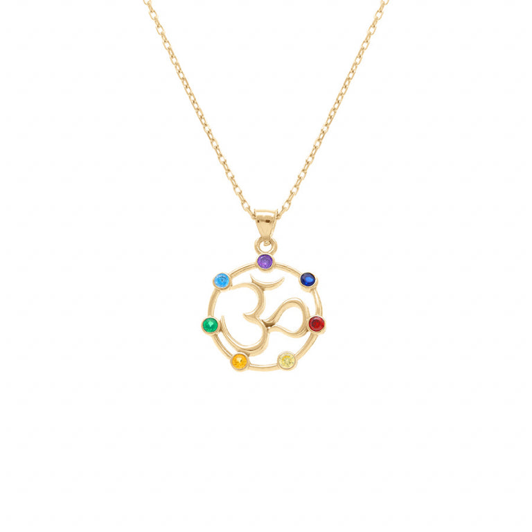 Collier chakra rond à sept oxydes multicolores en plaqué or – Azuline