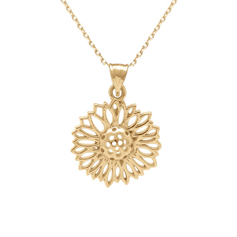 Collier mode fleur tournesol en plaqué or finition polie