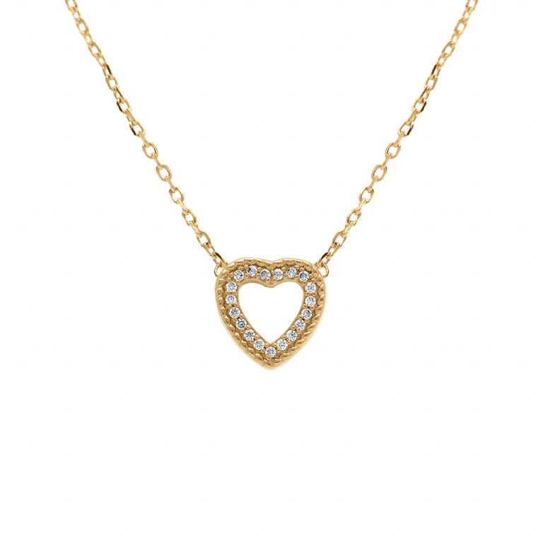 Collier coeur en plaqué or avec oxydes blancs