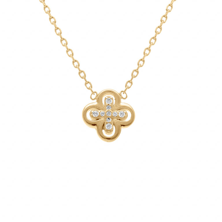 Collier motif fleur en plaqué or avec oxydes blancs