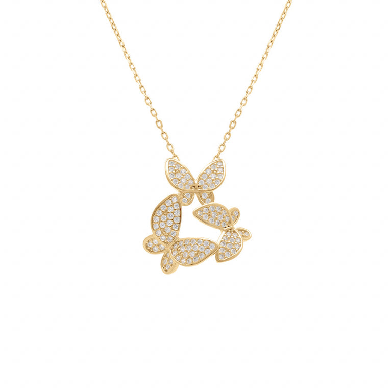 Collier mode papillons en plaqué or avec oxydes blancs