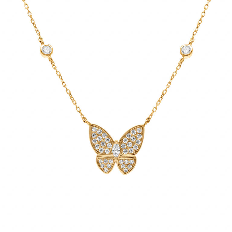 Collier mode papillon en plaqué or avec oxydes blancs